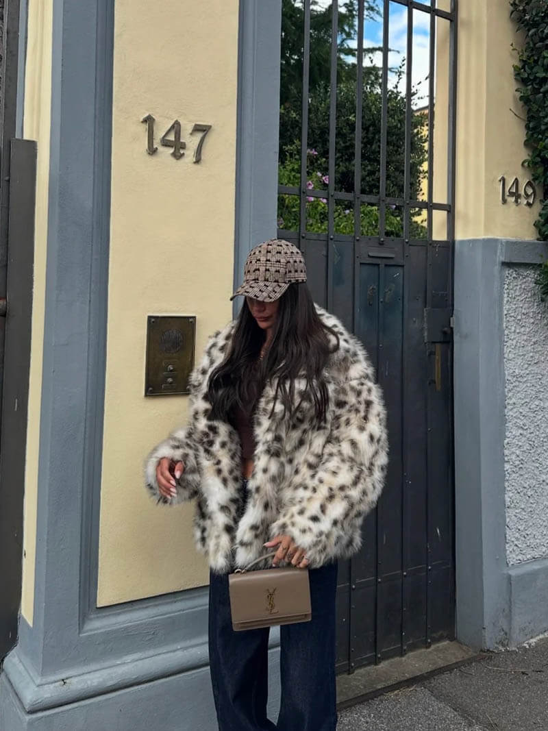 Animal-Print Kunstpelzjacke für Damen