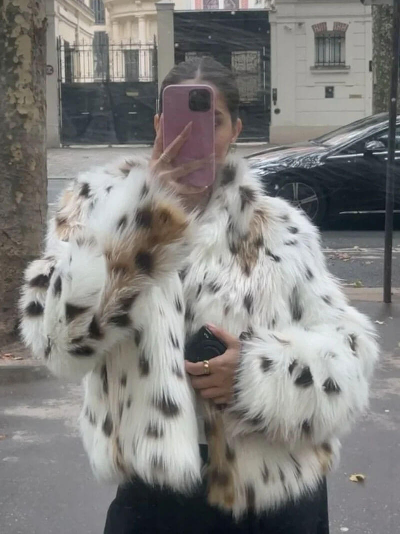 Animal-Print Kunstpelzjacke für Damen