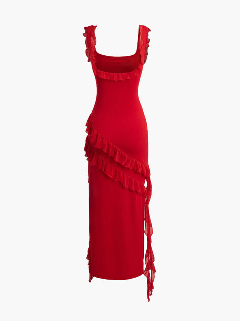 Ärmelloses Rüschenmaxikleid für Damen