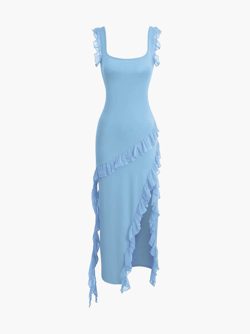 Ärmelloses Rüschenmaxikleid für Damen