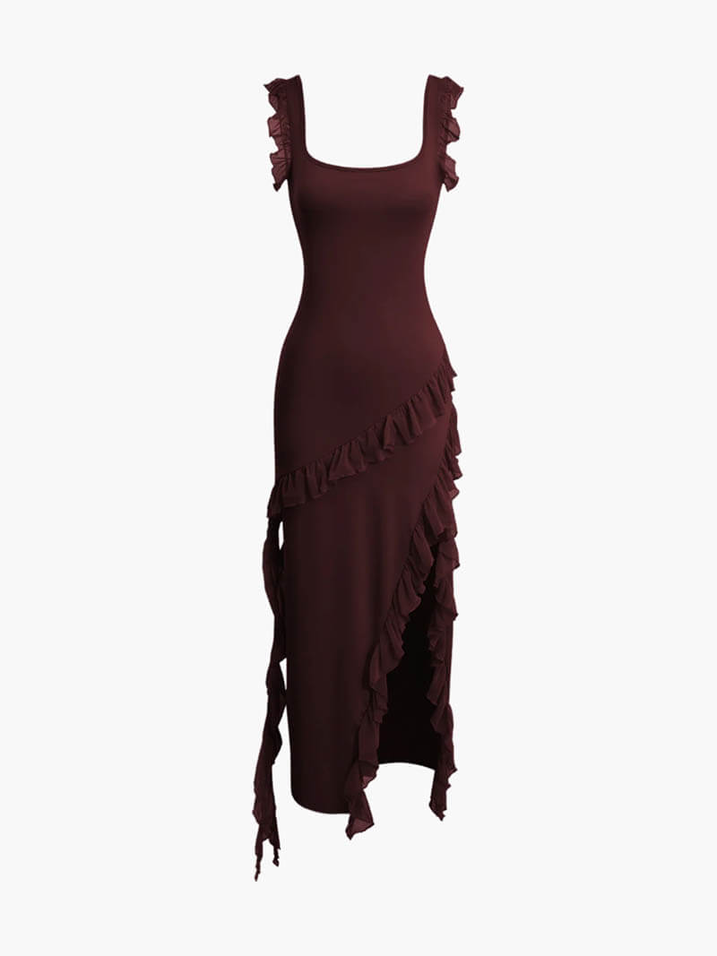 Ärmelloses Rüschenmaxikleid für Damen