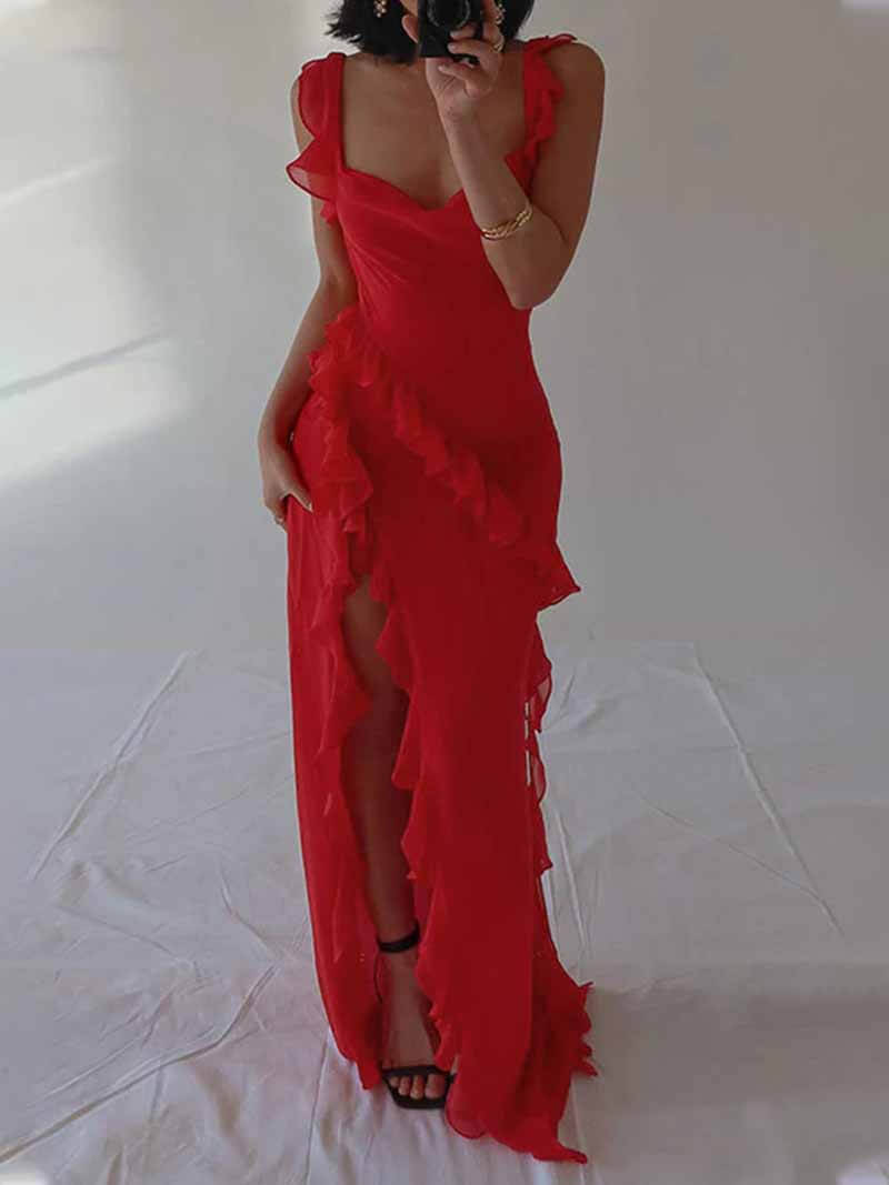 Ärmelloses Rüschenmaxikleid für Damen