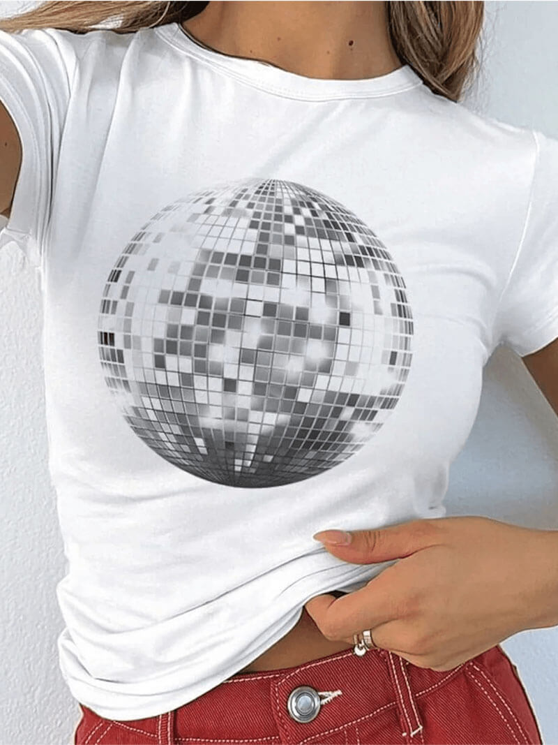 Disco-Print T-Shirt für Damen