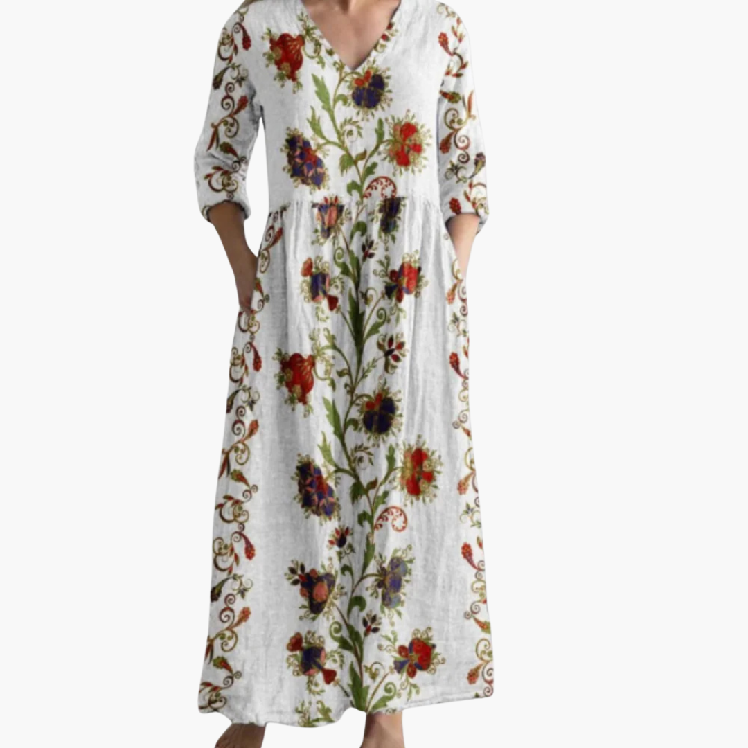 Geraffter Boho Maxikleid für Damen