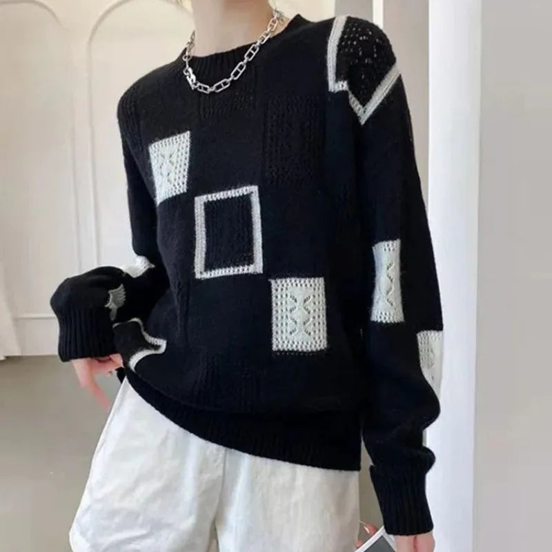 Patchwork Strickpullover für Damen