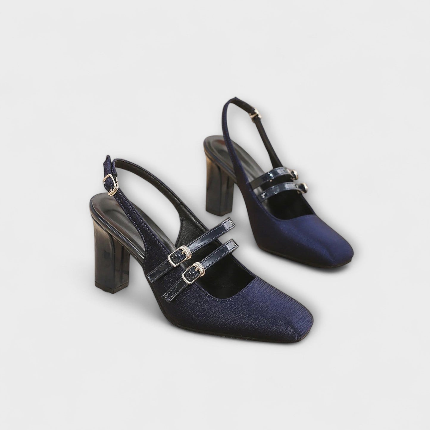 Olivia - Satin-Slingback-Heels in Uni-Farbe mit zwei Riemen