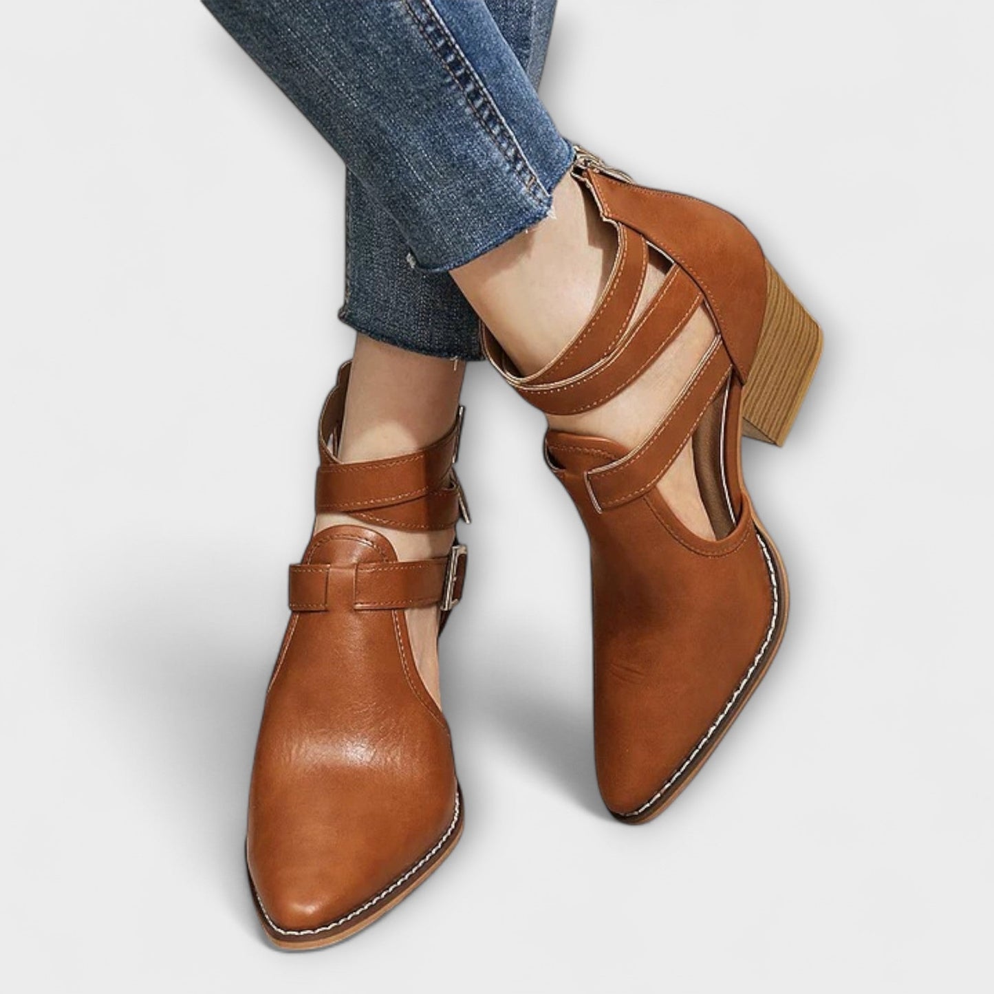 Linda - Farbige Chunky Heels mit Kreuzgurt