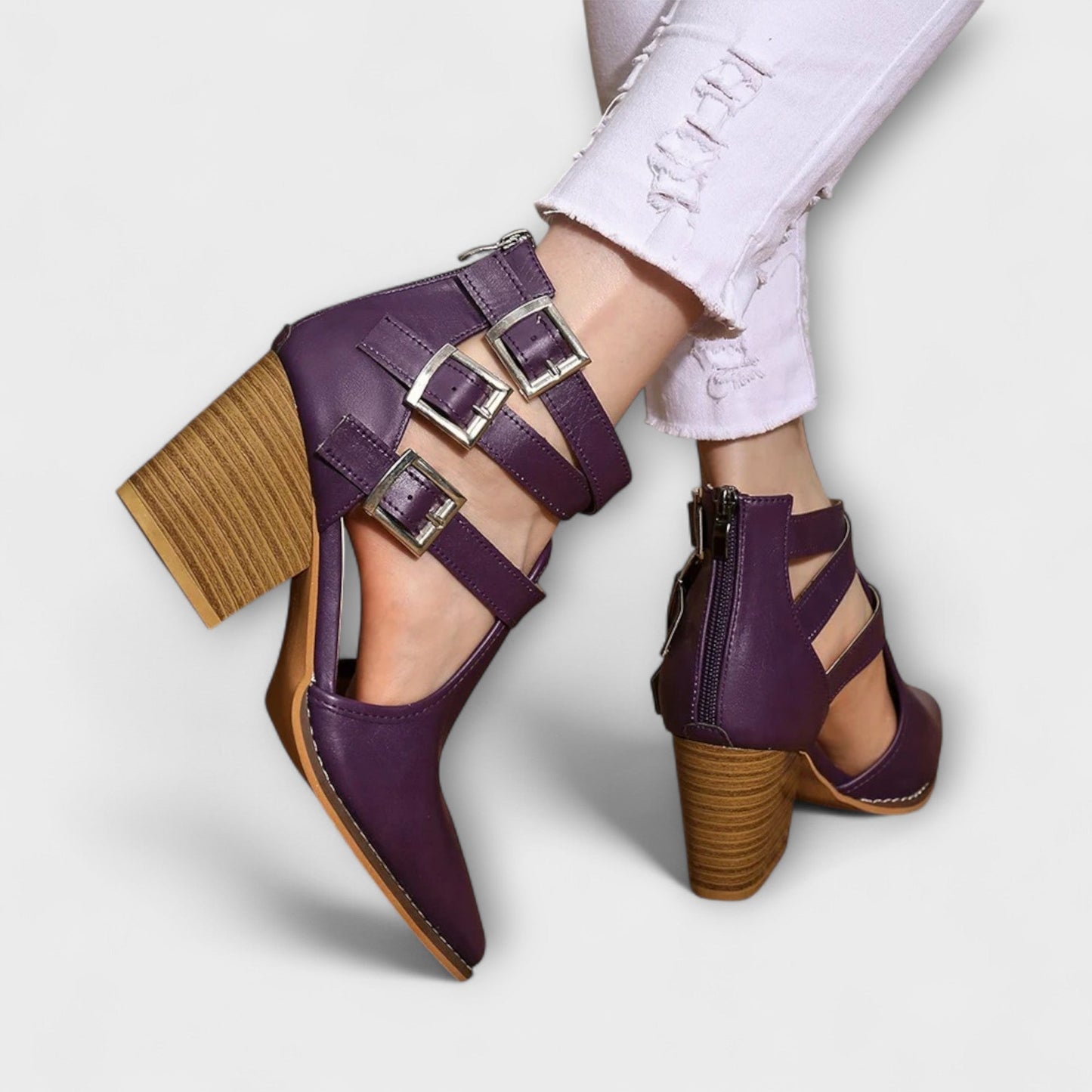 Linda - Farbige Chunky Heels mit Kreuzgurt