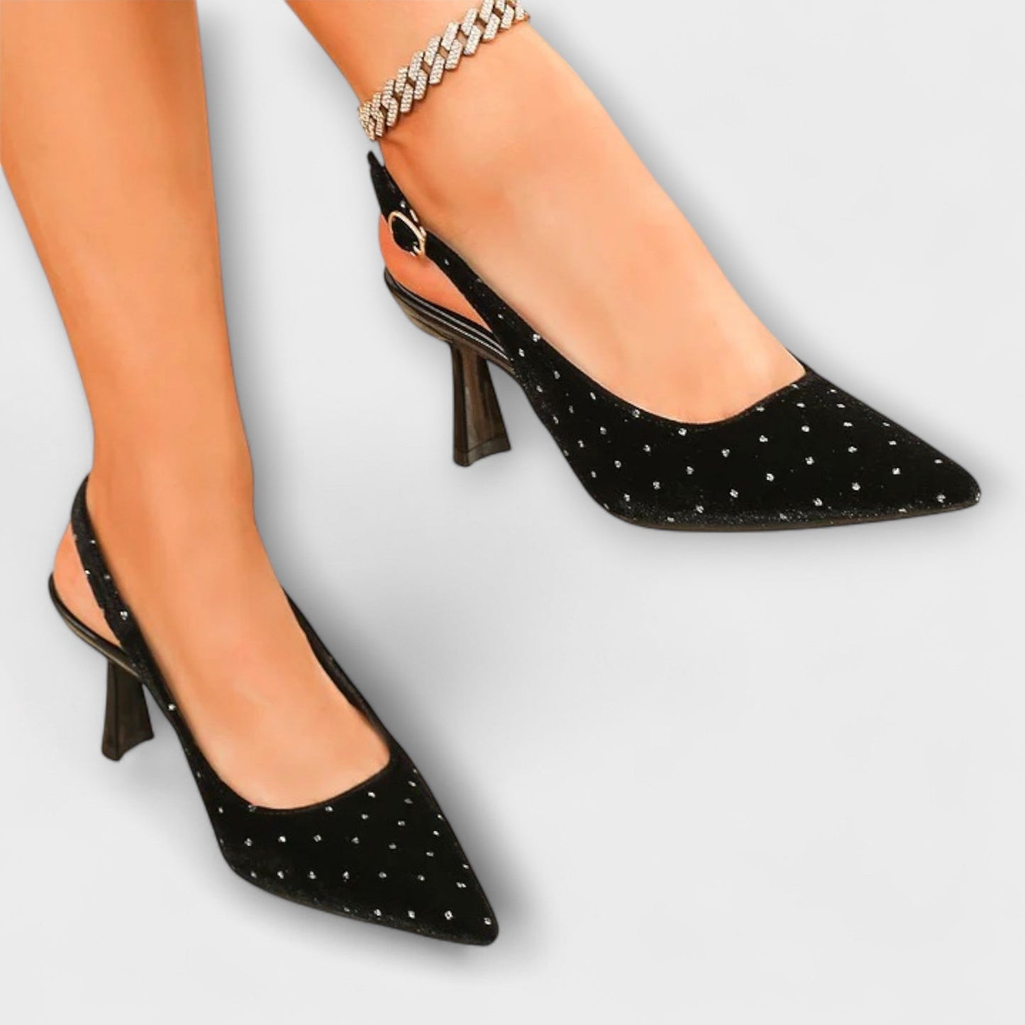 Katherine - Mit Strasssteinen besetzte spitze Slingback-Stiletto-Heels