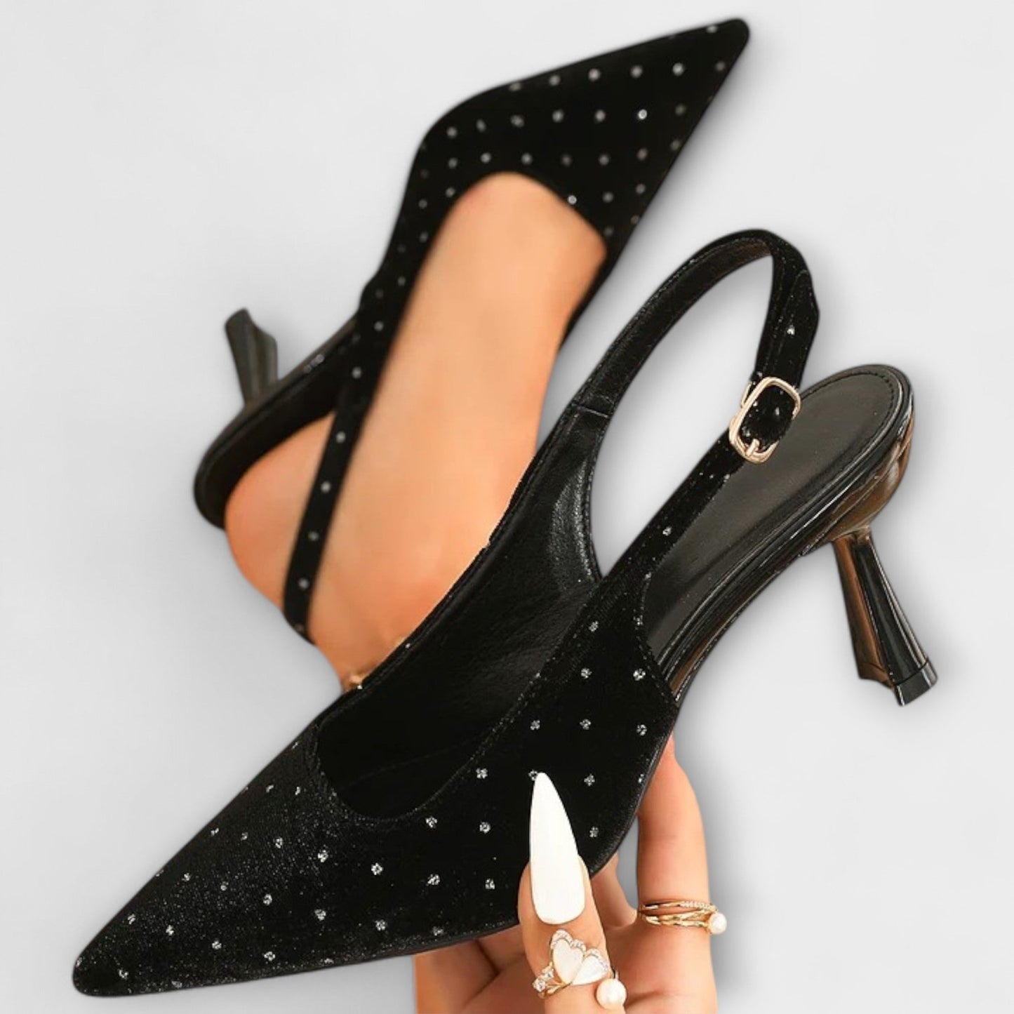 Katherine - Mit Strasssteinen besetzte spitze Slingback-Stiletto-Heels