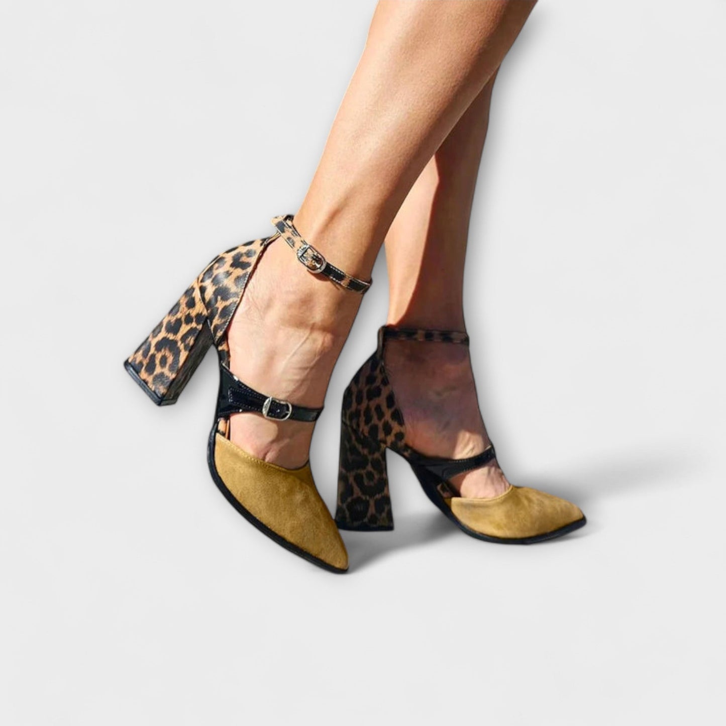 Claire - Leopardenmuster-Blockabsatzschuhe