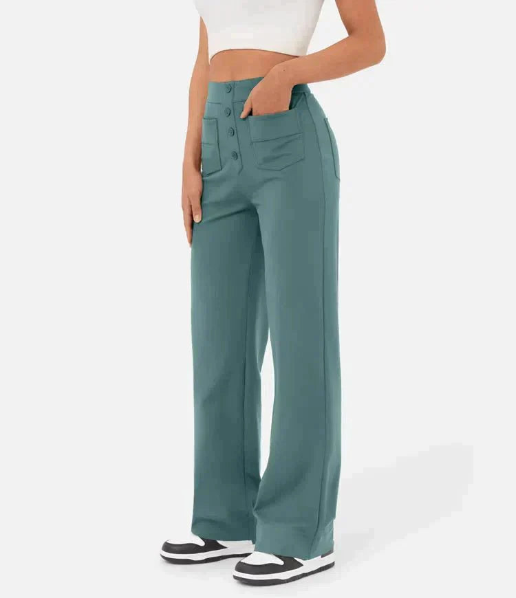 High-Waist Freizeithose mit Knöpfen für Damen