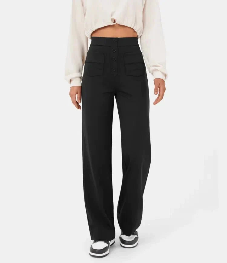 High-Waist Freizeithose mit Knöpfen für Damen
