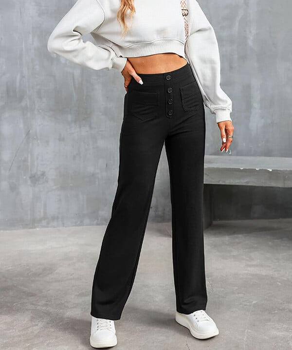 High-Waist Freizeithose mit Knöpfen für Damen