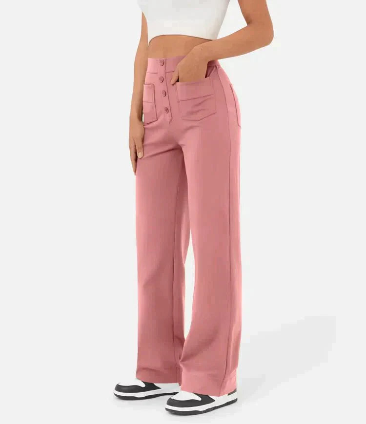 High-Waist Freizeithose mit Knöpfen für Damen
