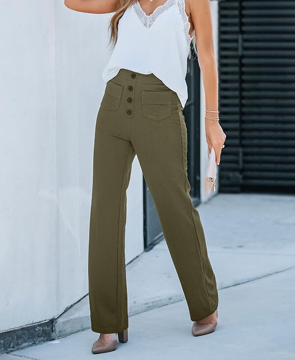 High-Waist Freizeithose mit Knöpfen für Damen