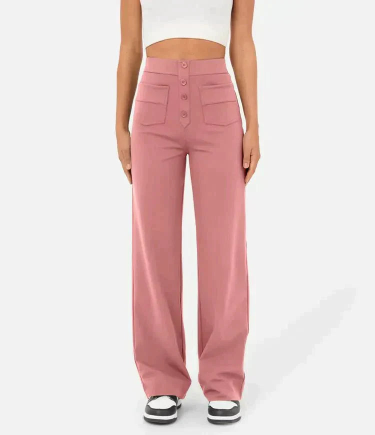 High-Waist Freizeithose mit Knöpfen für Damen