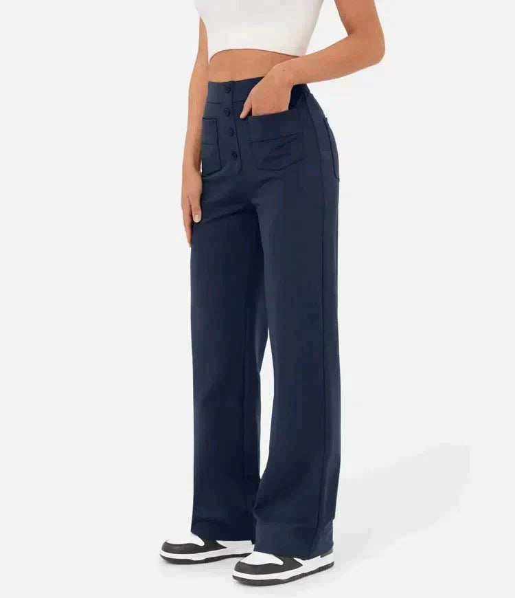 High-Waist Freizeithose mit Knöpfen für Damen