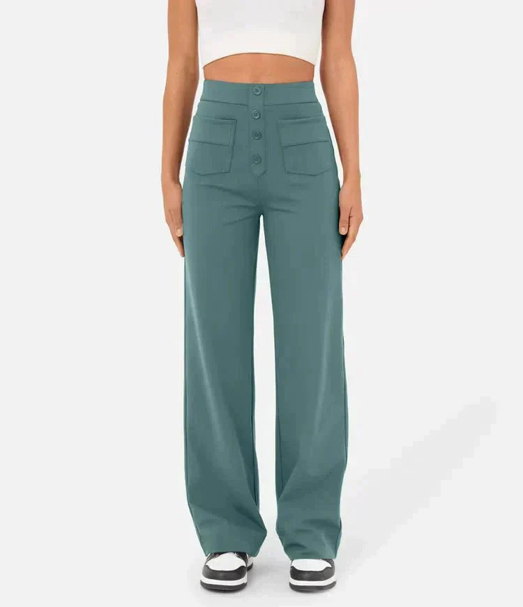 High-Waist Freizeithose mit Knöpfen für Damen