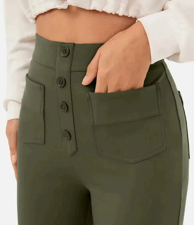 High-Waist Freizeithose mit Knöpfen für Damen