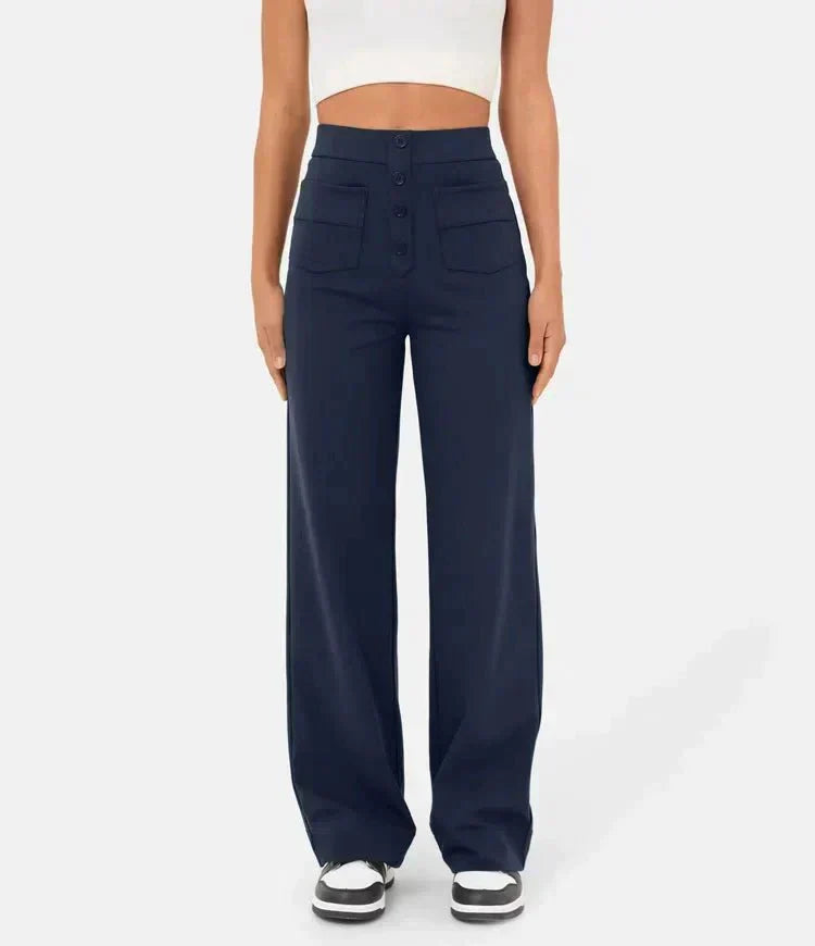 High-Waist Freizeithose mit Knöpfen für Damen