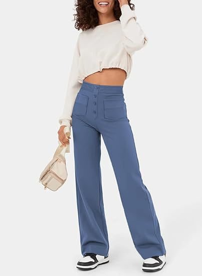 High-Waist Freizeithose mit Knöpfen für Damen