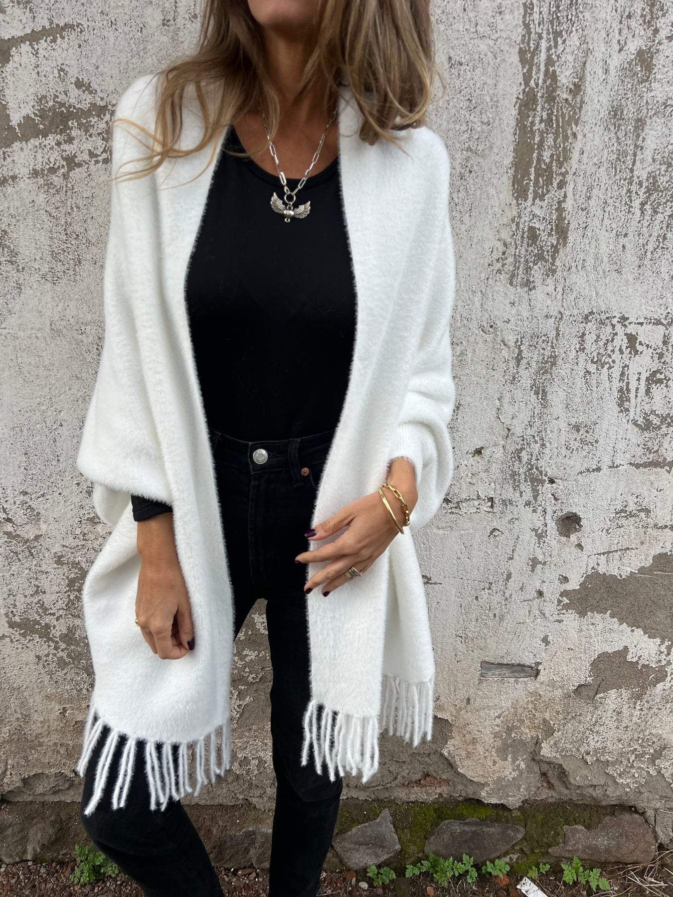 Fransendetail Wickelstrickjacket für Damen