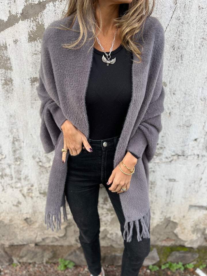 Fransendetail Wickelstrickjacket für Damen