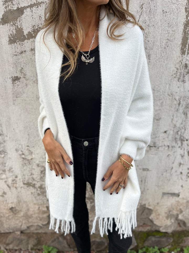 Fransendetail Wickelstrickjacket für Damen