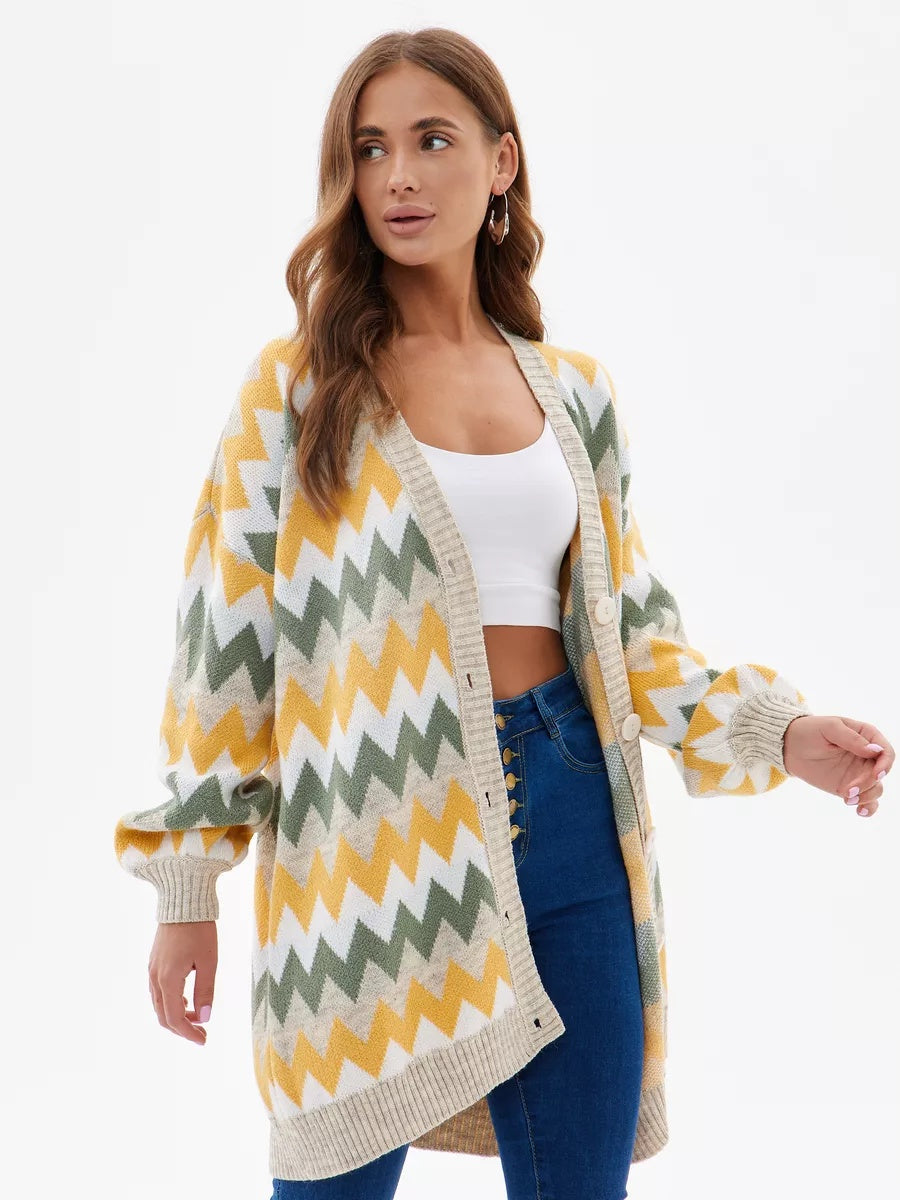 VelaBerlin – Langer gestreifter Oversize-Cardigan mit Knöpfen