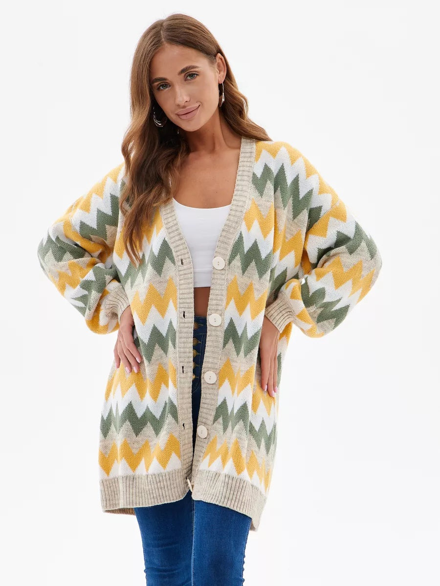VelaBerlin – Langer gestreifter Oversize-Cardigan mit Knöpfen