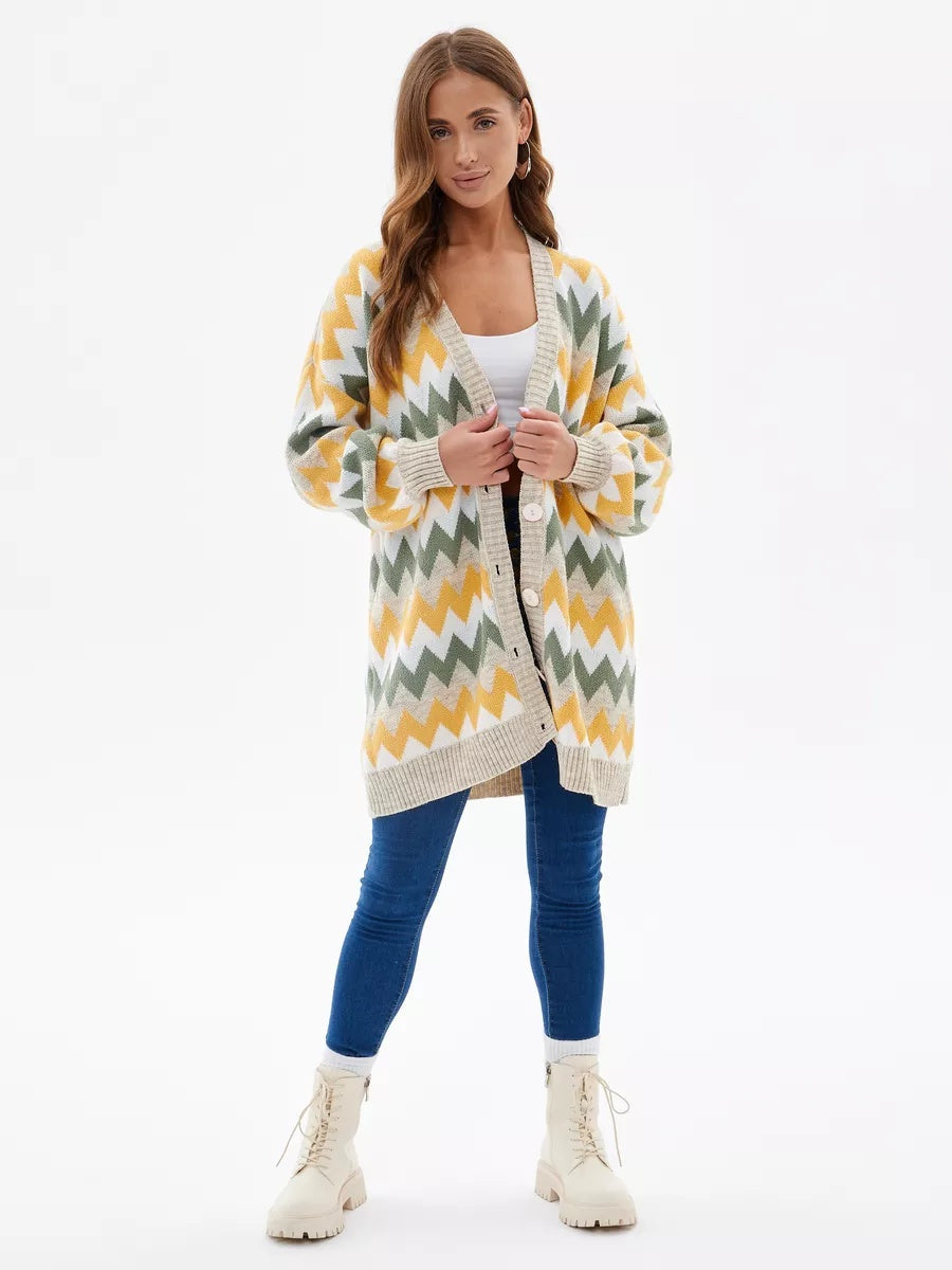 VelaBerlin – Langer gestreifter Oversize-Cardigan mit Knöpfen