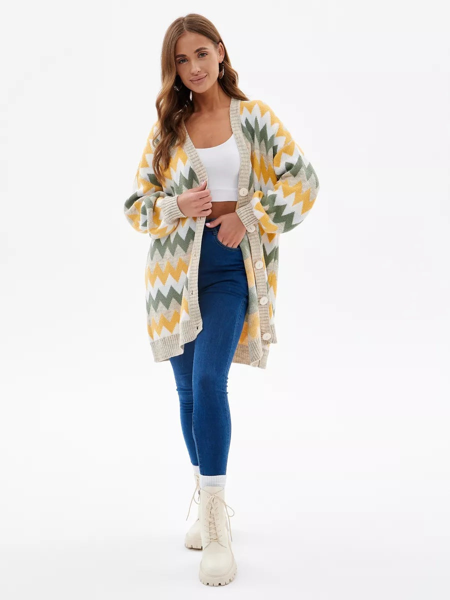 VelaBerlin – Langer gestreifter Oversize-Cardigan mit Knöpfen