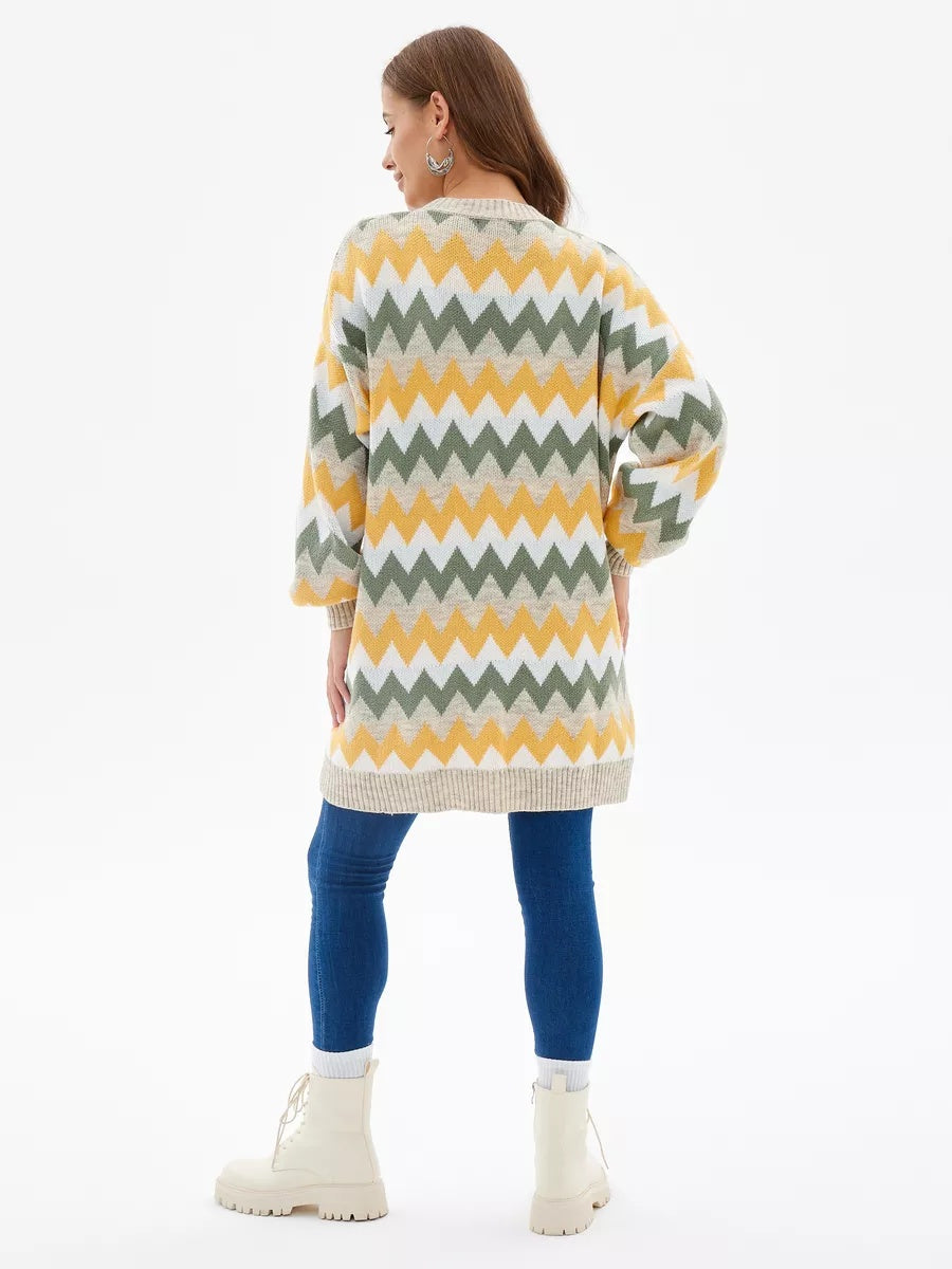 VelaBerlin – Langer gestreifter Oversize-Cardigan mit Knöpfen
