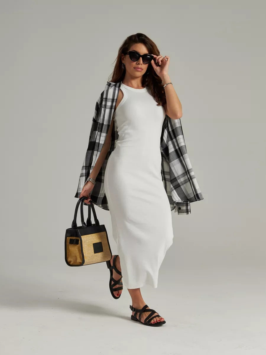 VelaBerlin – Geripptes figurbetontes Strick-Sommerkleid mit Trägern