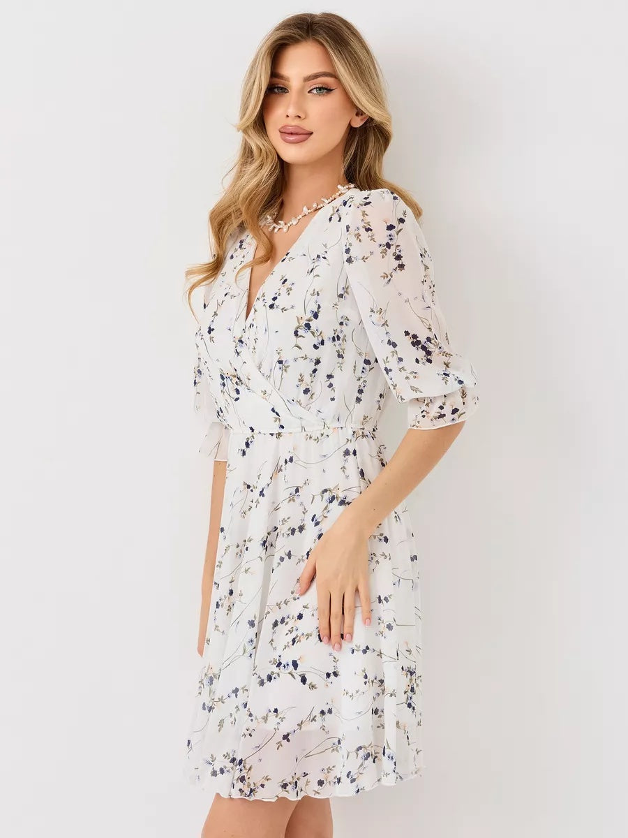 VelaBerlin – Sommerliches Wickelkleid aus Chiffon mit Blumenmuster