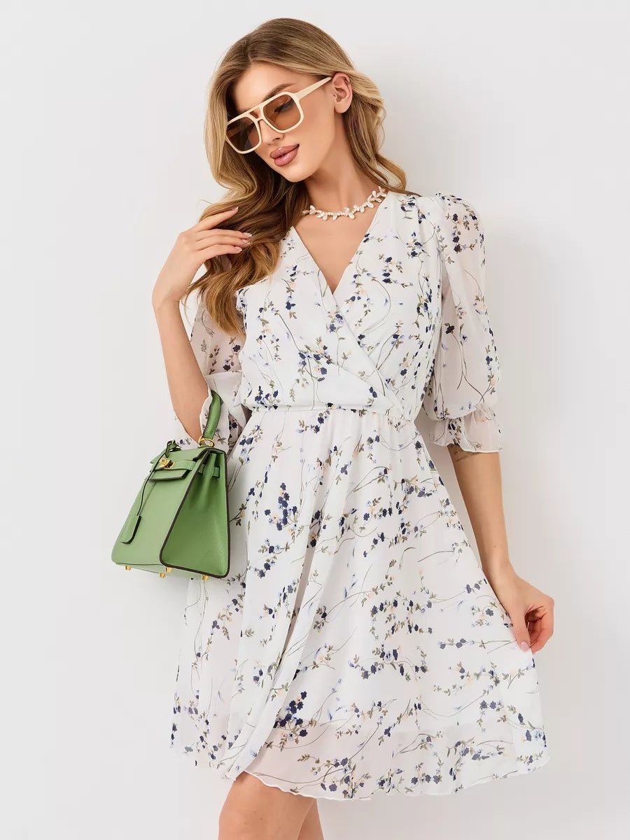 VelaBerlin – Sommerliches Wickelkleid aus Chiffon mit Blumenmuster