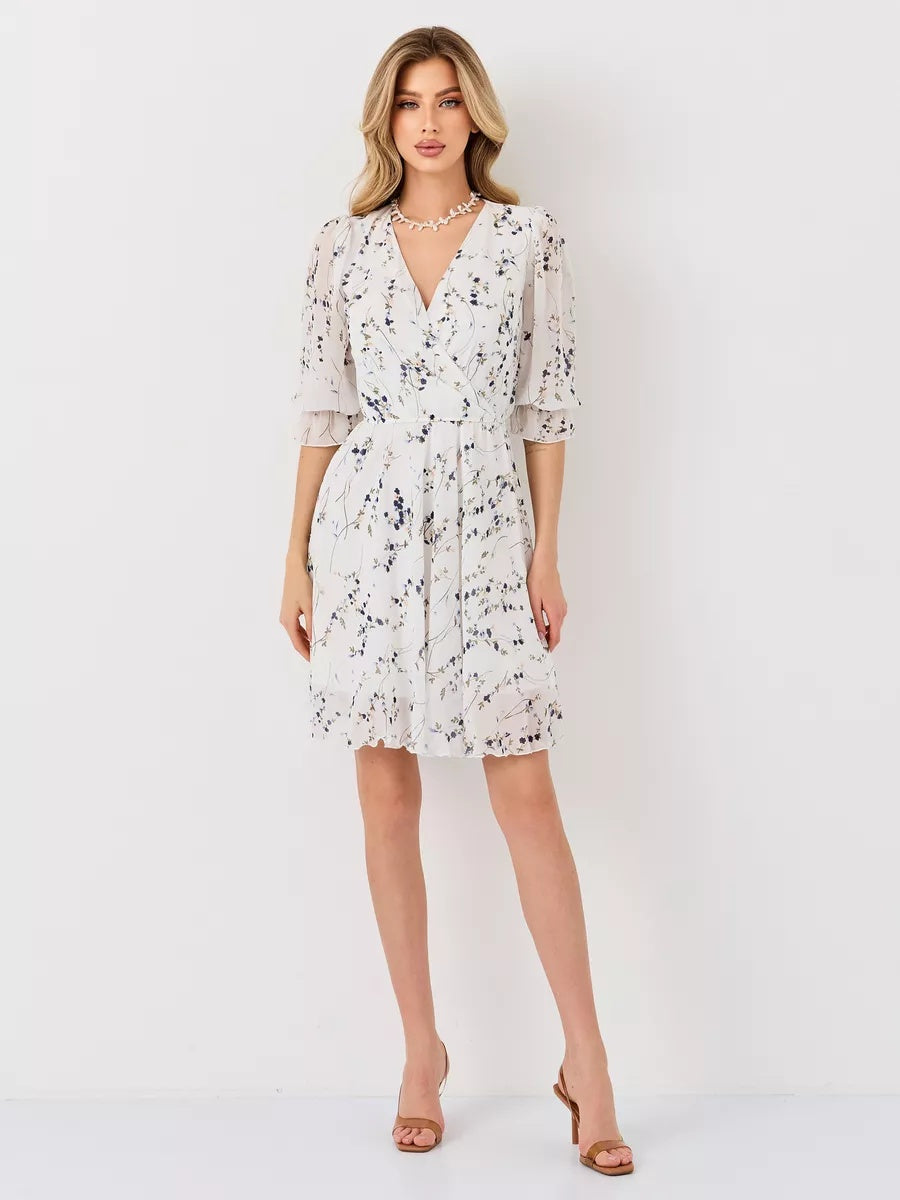 VelaBerlin – Sommerliches Wickelkleid aus Chiffon mit Blumenmuster