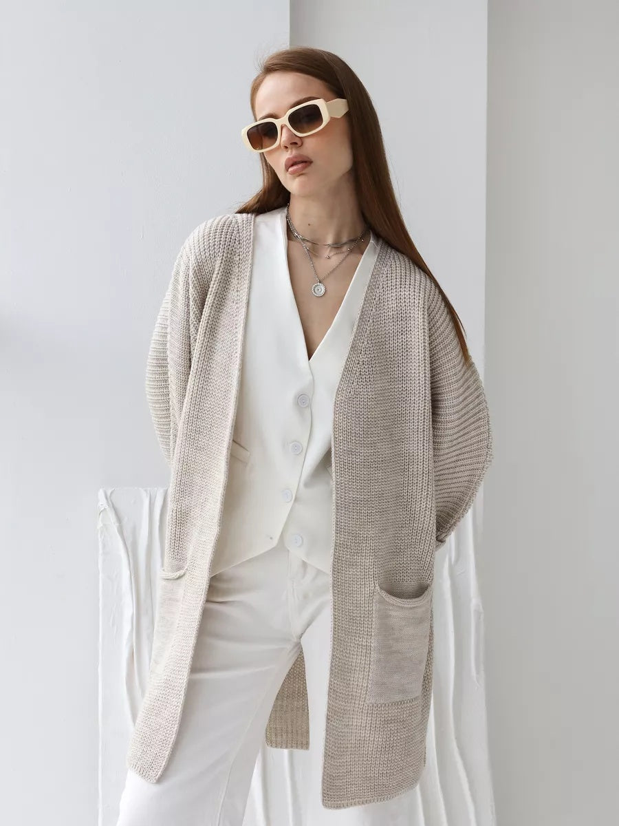VelaBerlin – Langer Oversize-Strickcardigan mit Taschen
