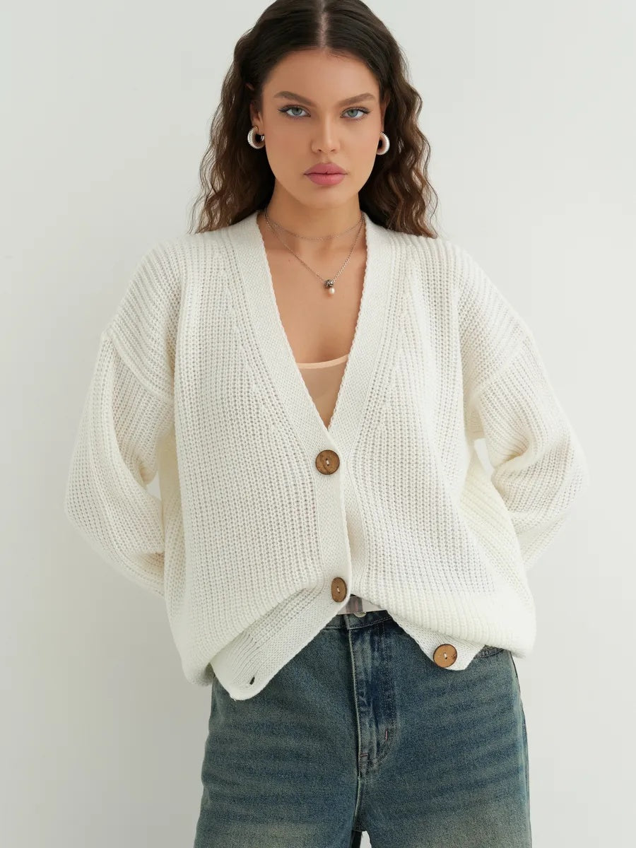 Oversize-Strickcardigan kurz mit Knöpfen