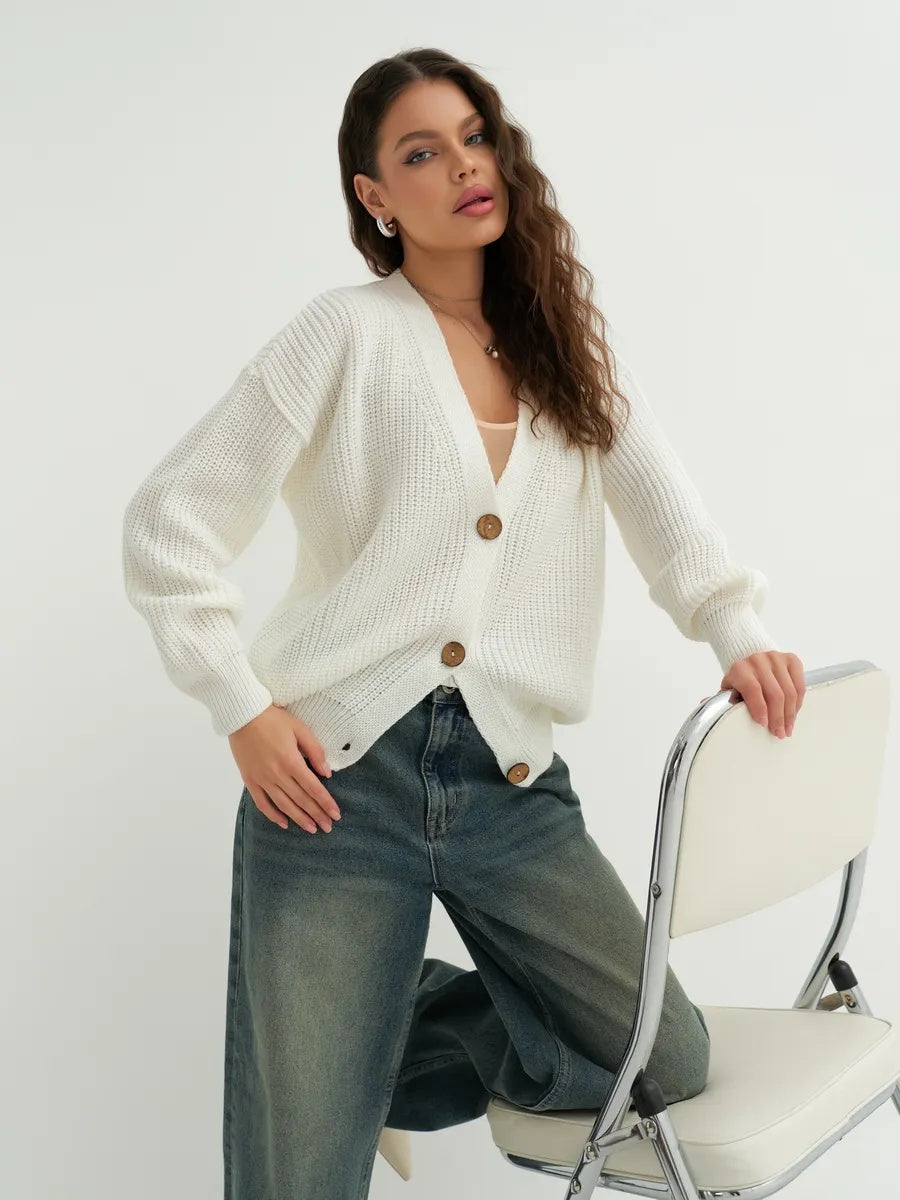 Oversize-Strickcardigan kurz mit Knöpfen