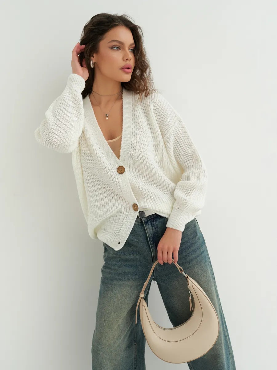 Oversize-Strickcardigan kurz mit Knöpfen