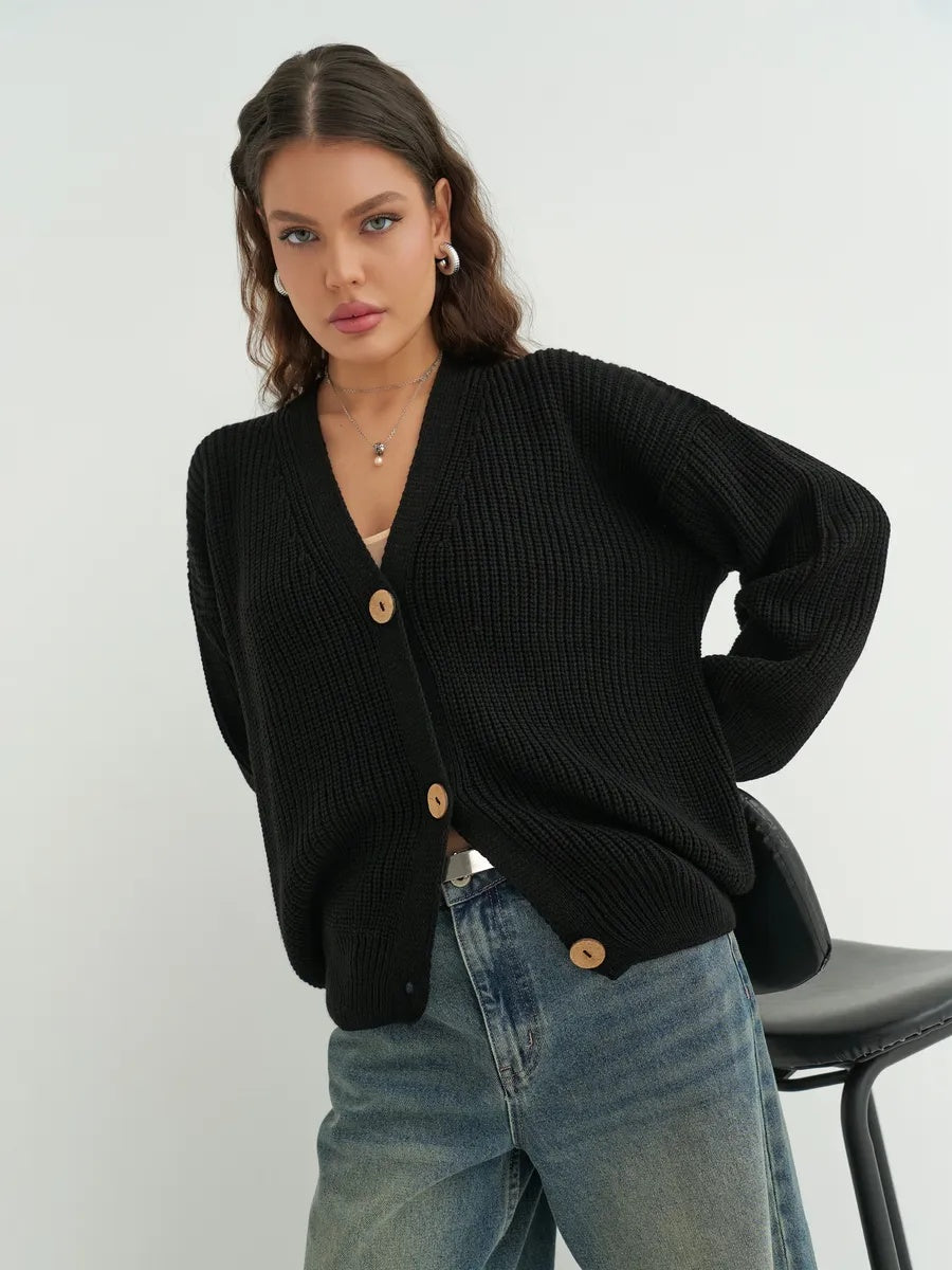 Oversize-Strickcardigan kurz mit Knöpfen