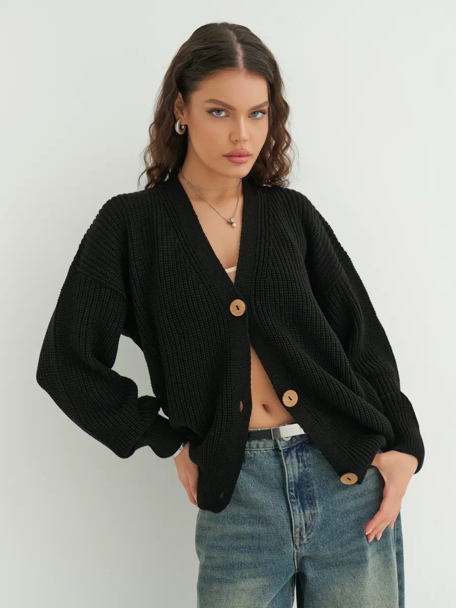 Oversize-Strickcardigan kurz mit Knöpfen