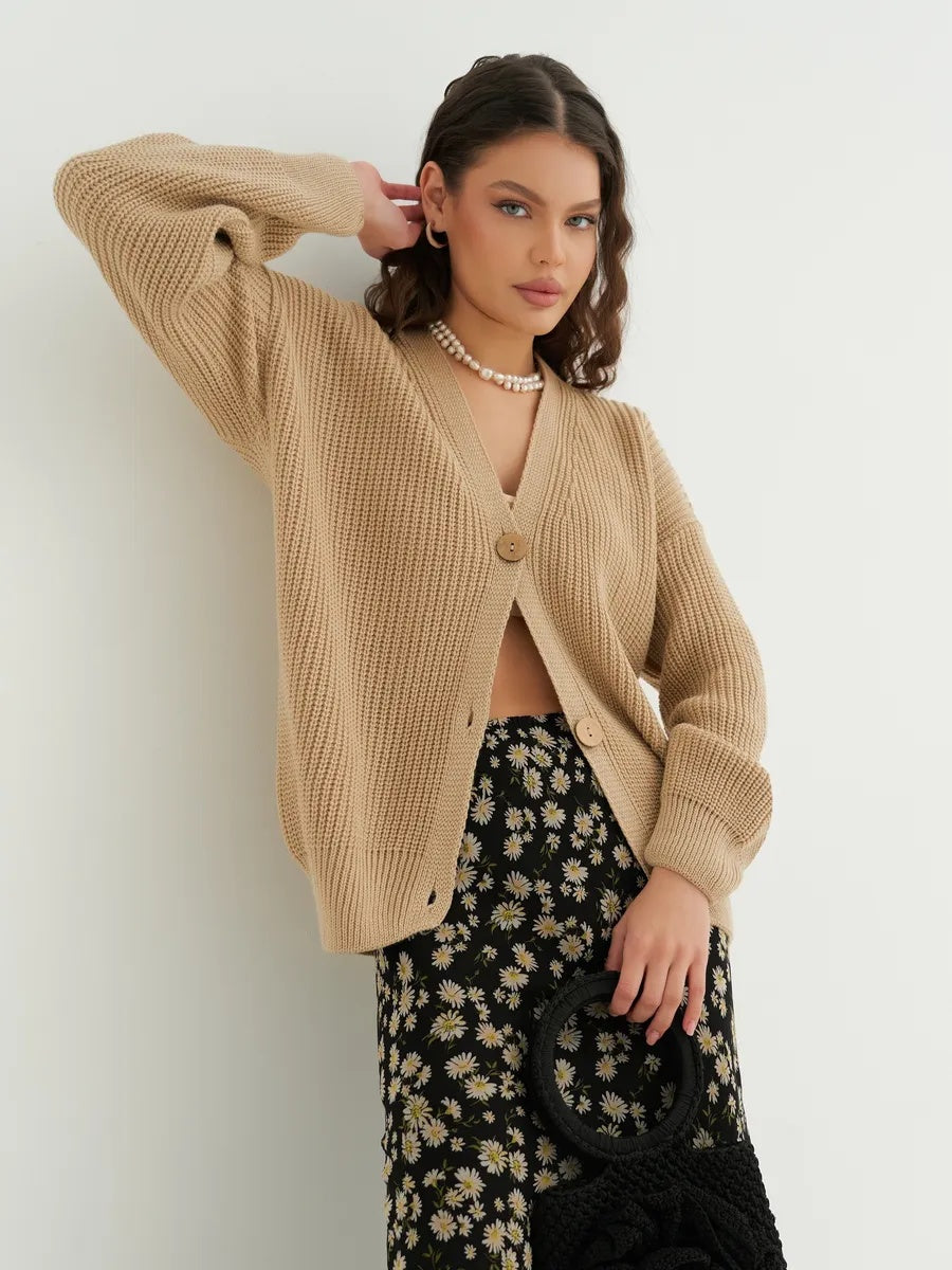 Oversize-Strickcardigan kurz mit Knöpfen