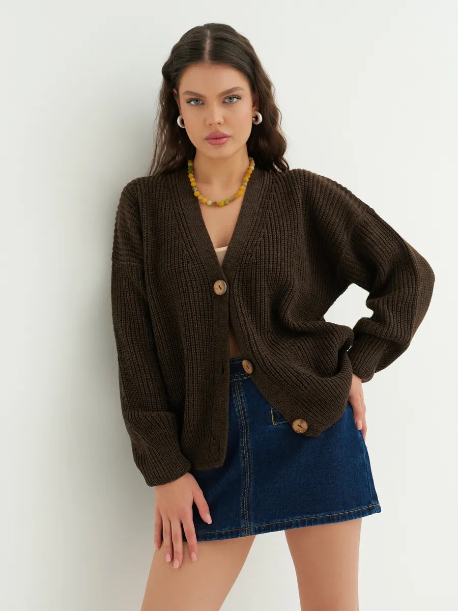 Oversize-Strickcardigan kurz mit Knöpfen