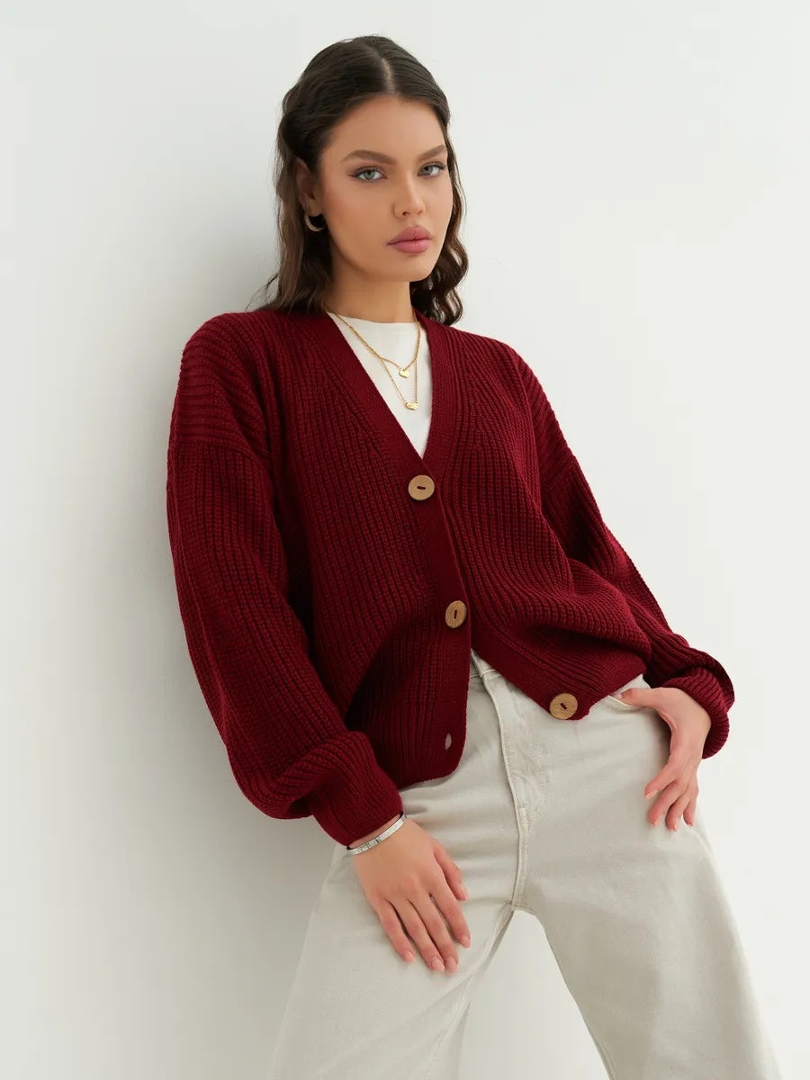 Oversize-Strickcardigan kurz mit Knöpfen