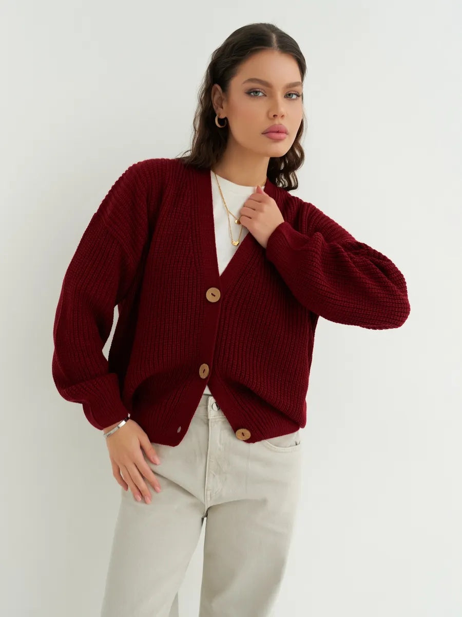 Oversize-Strickcardigan kurz mit Knöpfen