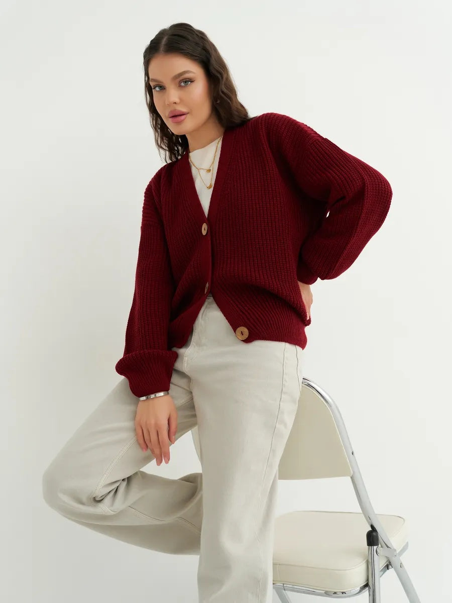 Oversize-Strickcardigan kurz mit Knöpfen