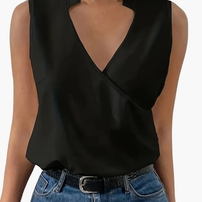 Ärmellose Wickelbluse mit Kragen für Damen